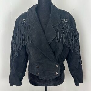 Vintage Conch Shells Suede Leather Fringe Jacket